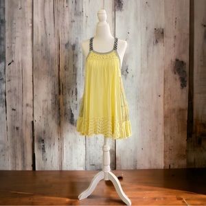 Free People Yellow Sundress Slip with Blue Patchwork - Size Small (S)